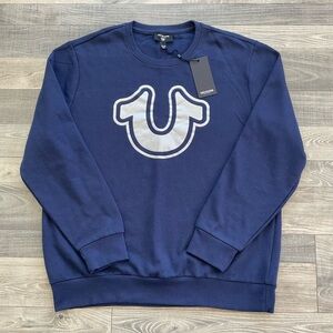 NWT True Religion HS Crew Sweatshirt Men’s XXL Navy Big Silver Logo 105631